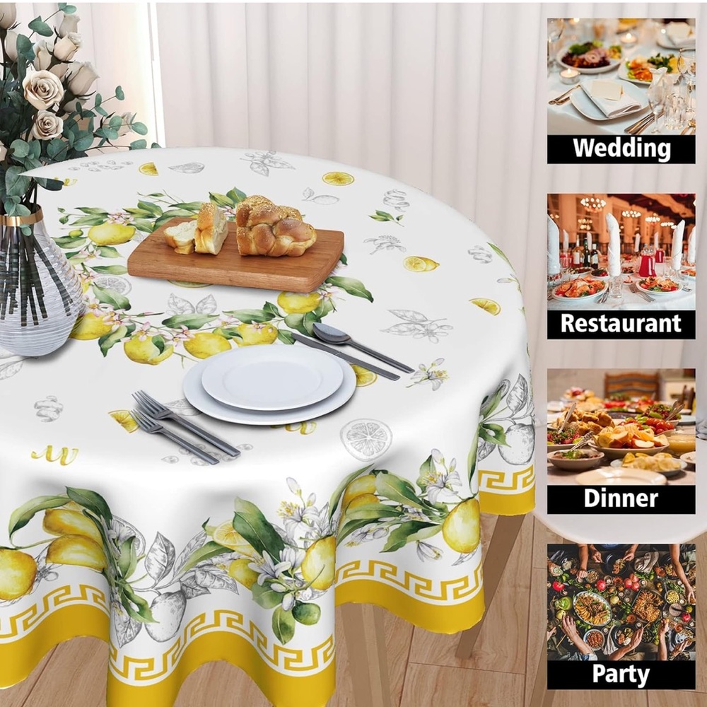 Lemon Print Tablecloth - White and Yellow - Picture 3 of 5